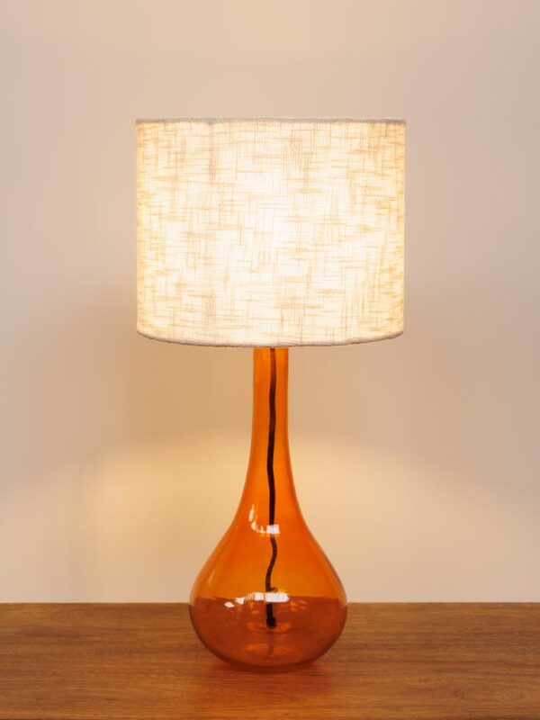 מנורת שולחן טיפה, זכוכית כתומה וטקסטיל פראי