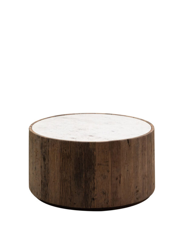 שולחן קפה עגול עץ גס ושיש